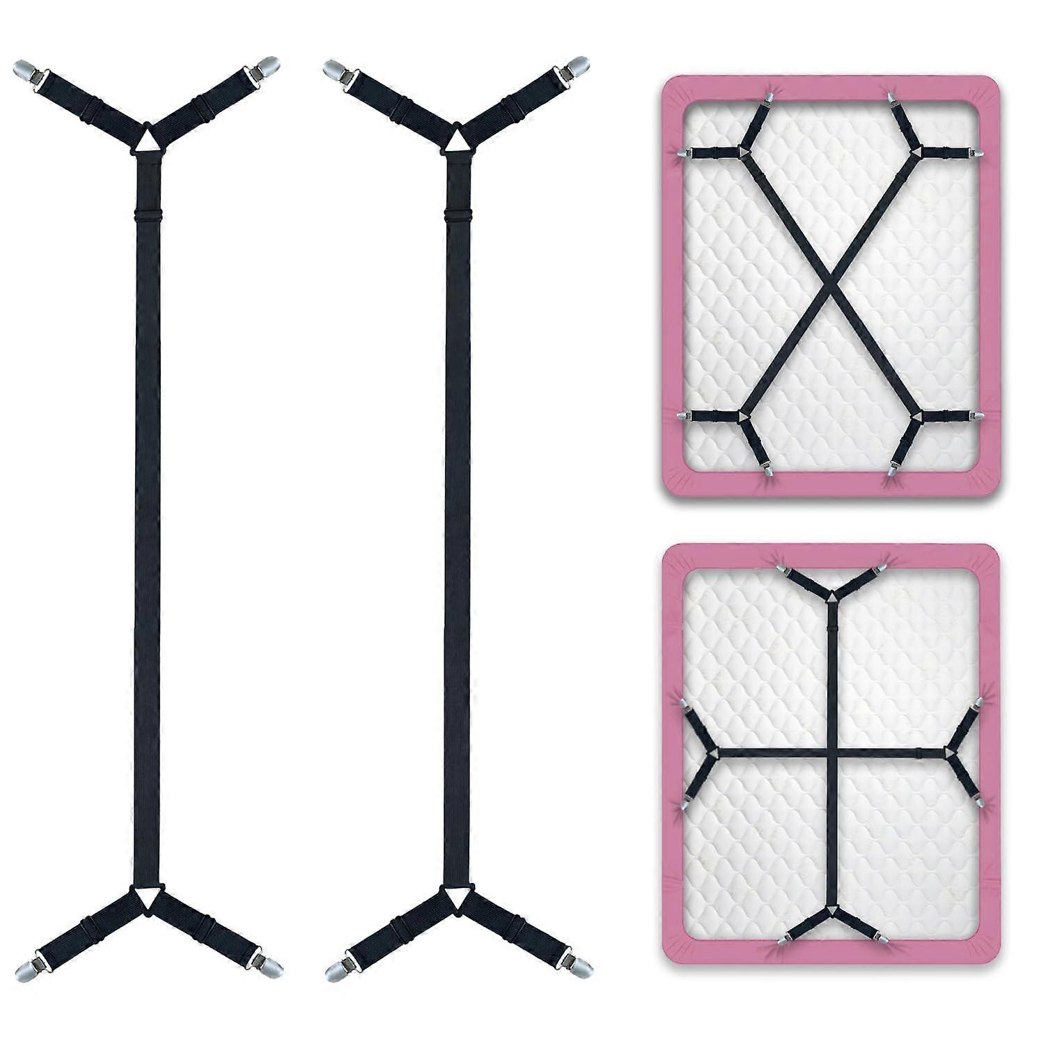 Adjustable Bed Sheet Straps with Secure Corner Grip, Durable Elastic Sheet Clips 2 Pack Black