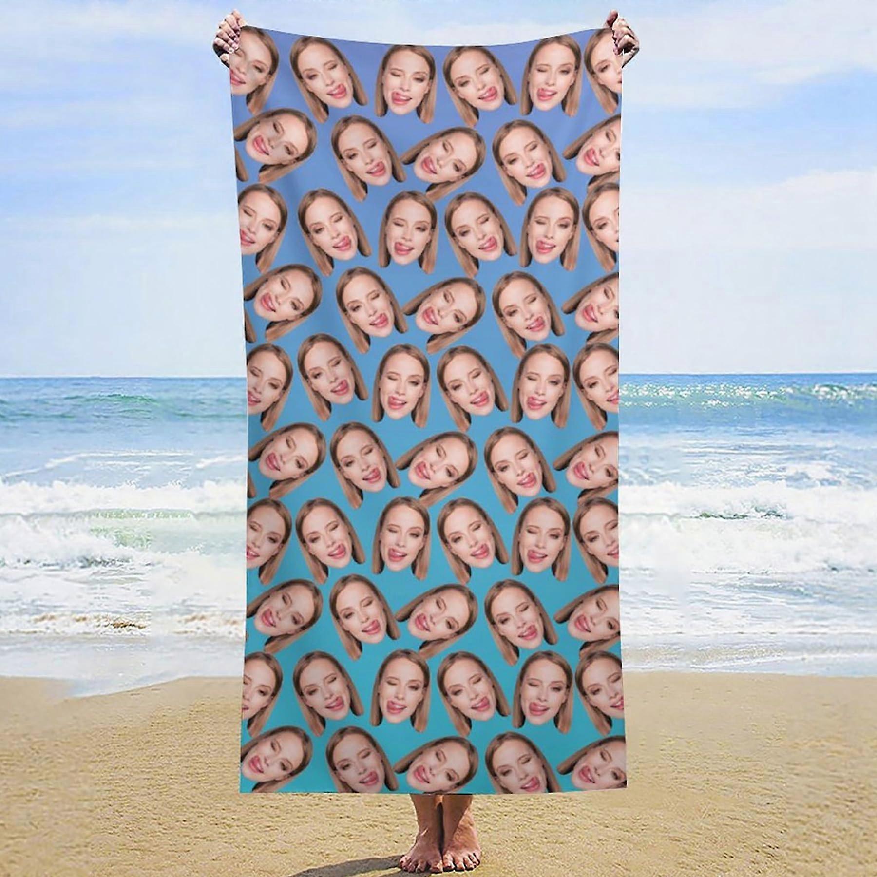 Beach Towel with Custom Photo Printing, Funny Face Pool Towel for Adults and Kids