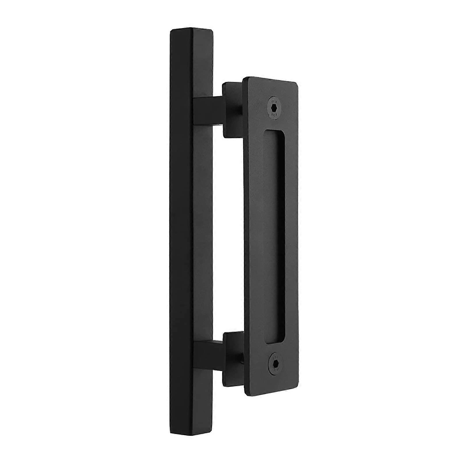 12 Inch Matte Black Sliding Barn Door Handle Set with Lock, Double Sided, RustResistant