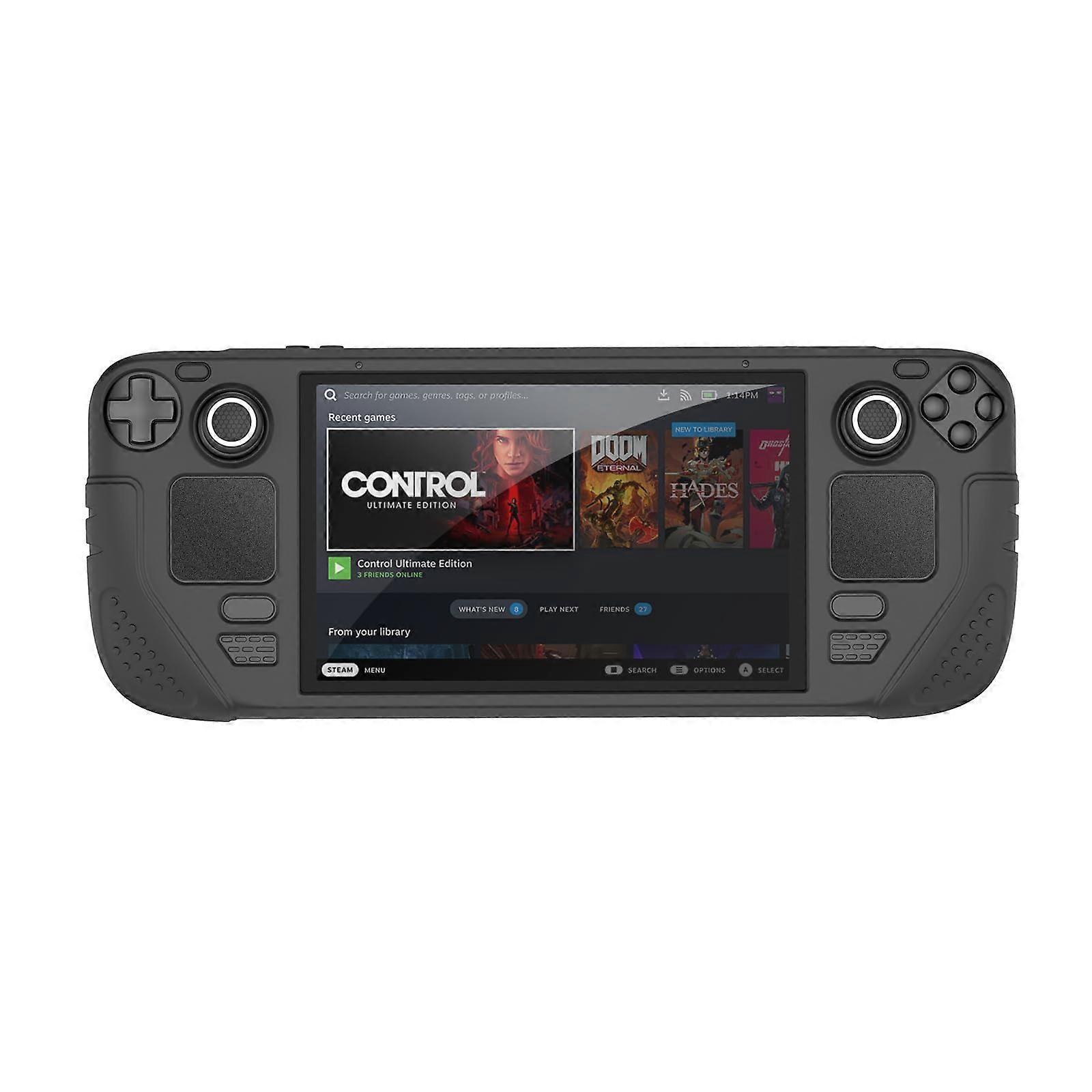 Case with Screen Protector, AntiSlip Silicone Grip and Thumbstick Caps Kit Black for Steam Deck OLED