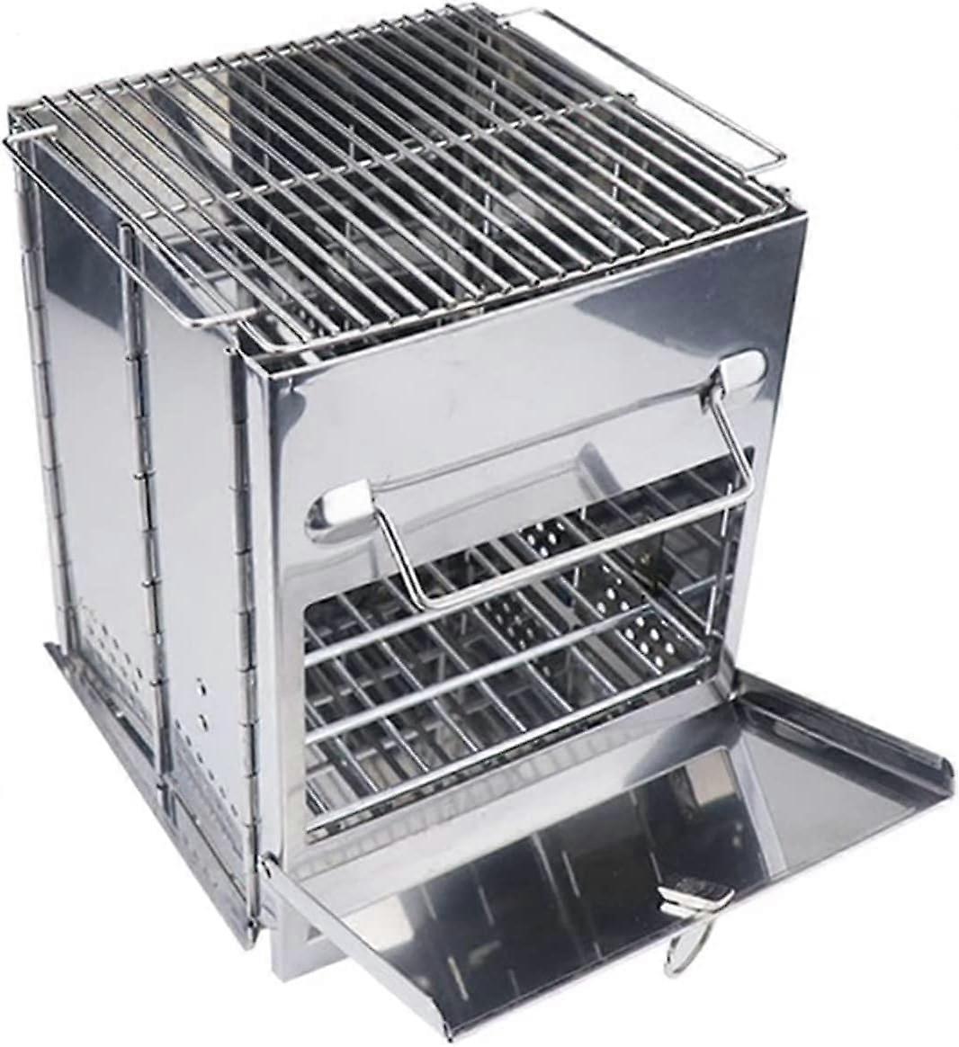 Portable Charcoal Grill Collapsible BBQ with Handle Silver for Camping Outdoor Cooking