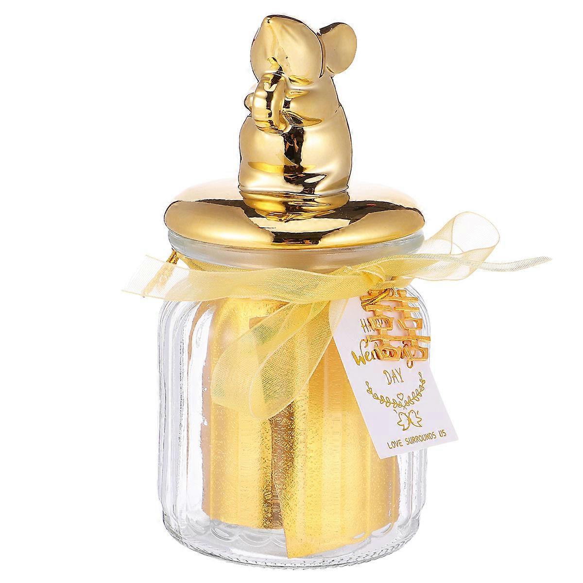 Golden Glass Candy Jar for Storage 1Pcs Wedding Sealed Candy Box