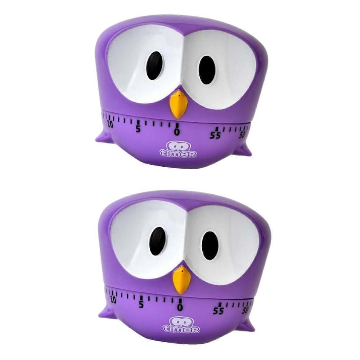 2pcs Manual Kitchen Countdown Timer with Loud Alarm for Baking Frying Cute Owl Design Random Color