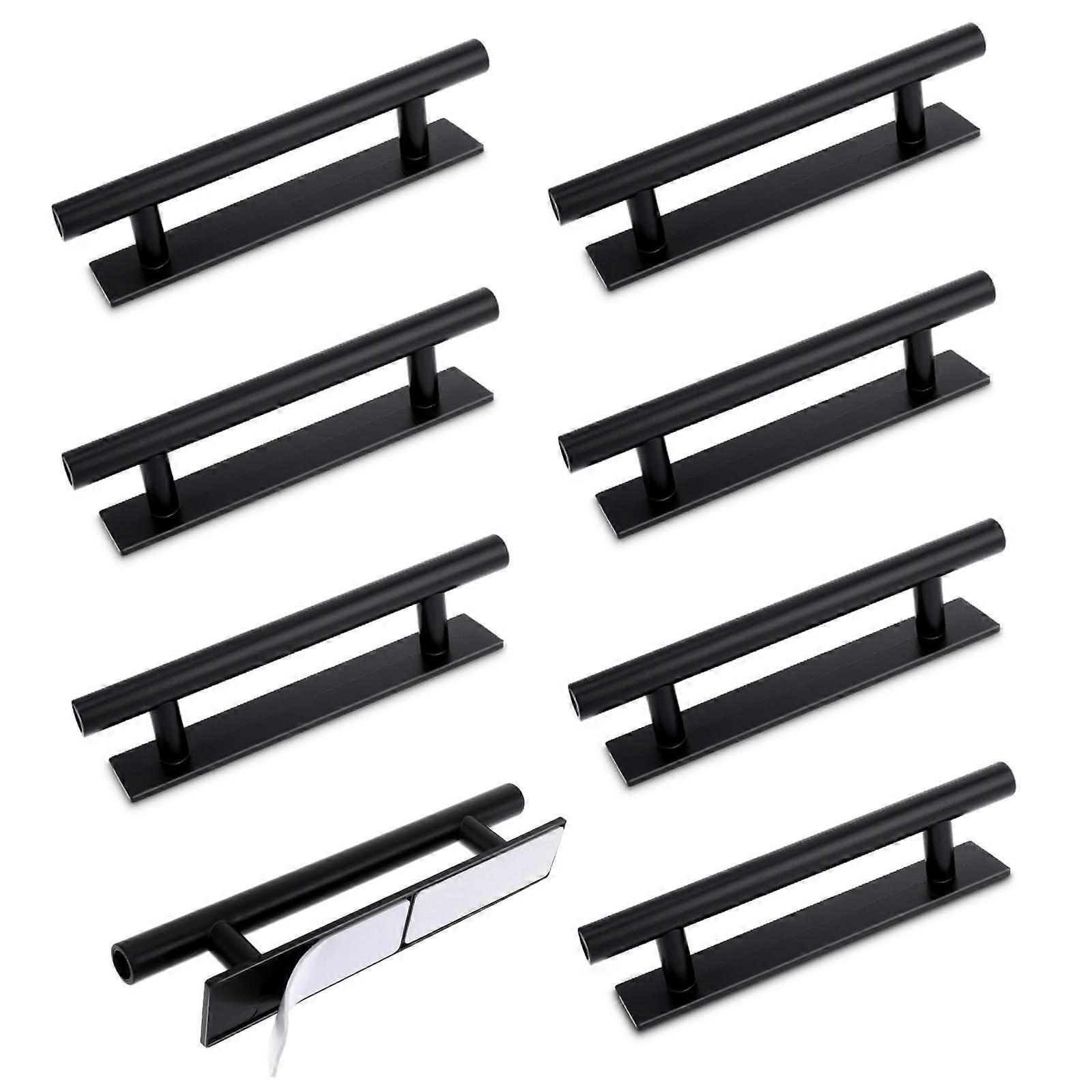 8 Pack Adhesive Cabinet Handles, Self Stick Drawer Pulls with Strong Grip, Black ABS No Drill