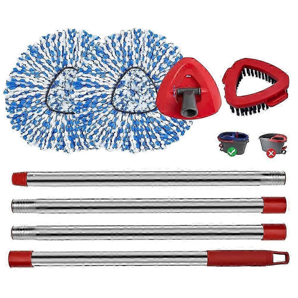Spin Mop Handle Mop Heads and Base Replacement Sets Compatible with O Cedar EasyWring Rinseclean 2 Tank SystemReusable