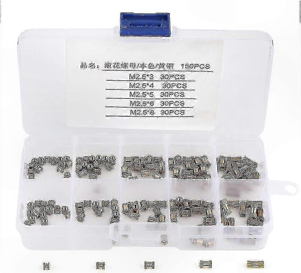 150 Pieces M2.5 Brass Threaded Inserts for Round Embedding Applications