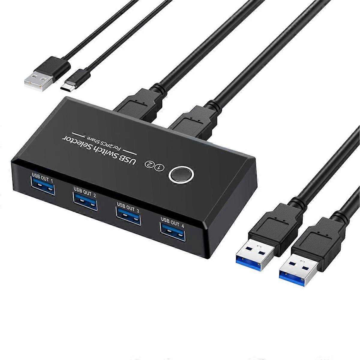 USB 3.0 One-Button Switch for 2 Computers Share 1 Keybord/Mouse/Printer/USB Flash Disk Drive(4 USB