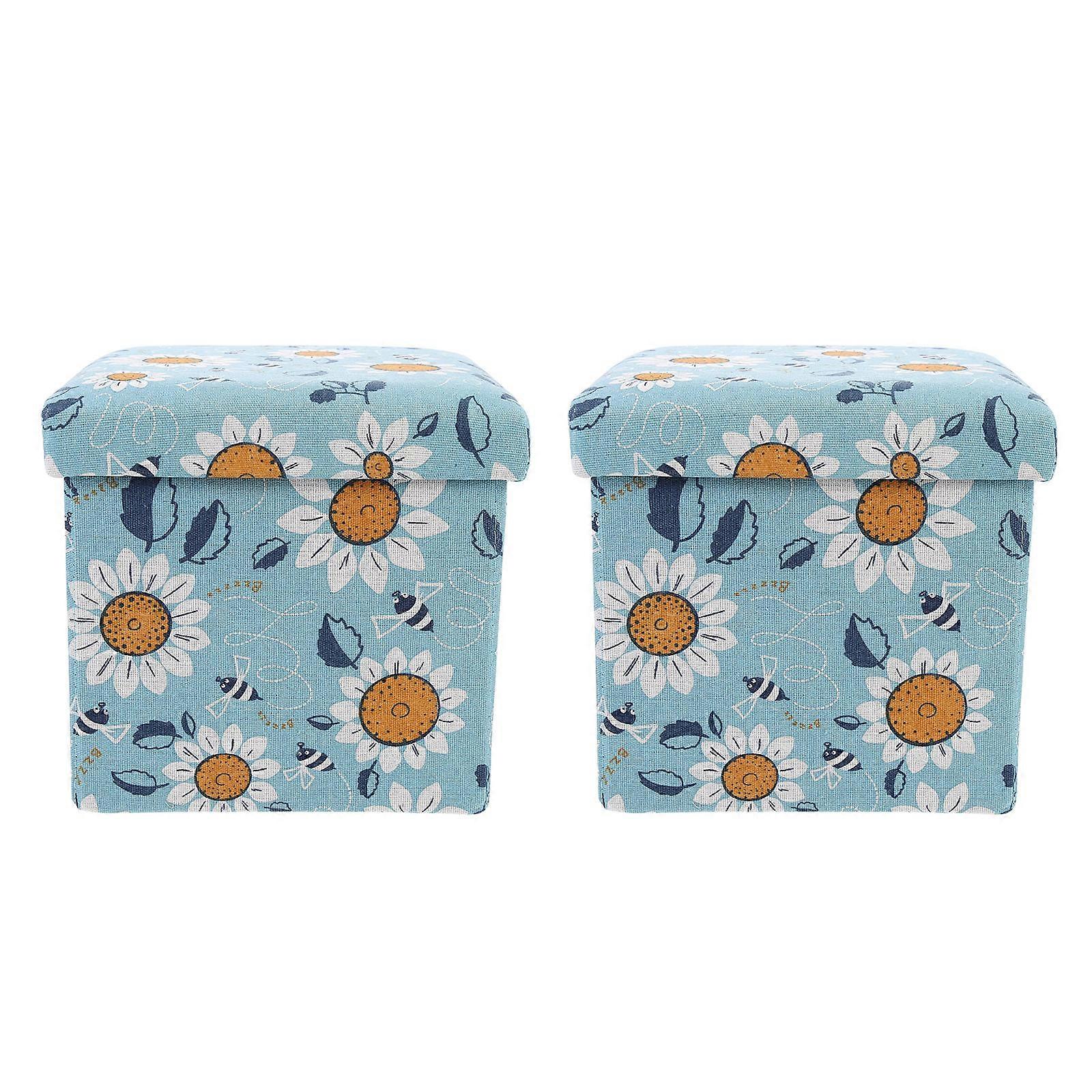 Folding Storage Ottoman for Home Storage 2Pcs Comfortable Stool