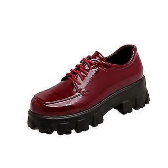 Stivali con plateau per giovani donne, con plateau spesso, allacciati alla caviglia, scarpe sintetiche lucide da donna, 5,5 (36)