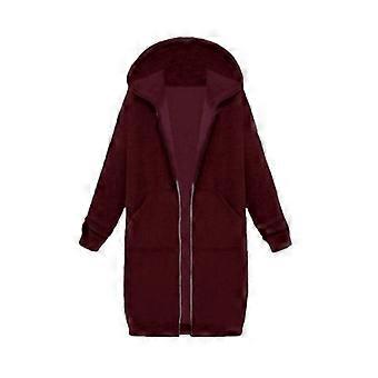Felpa con cappuccio lunga e oversize con zip da donna, giacca casual tinta unita color vino, taglia 3XL – compatibile con tutte le taglie standard