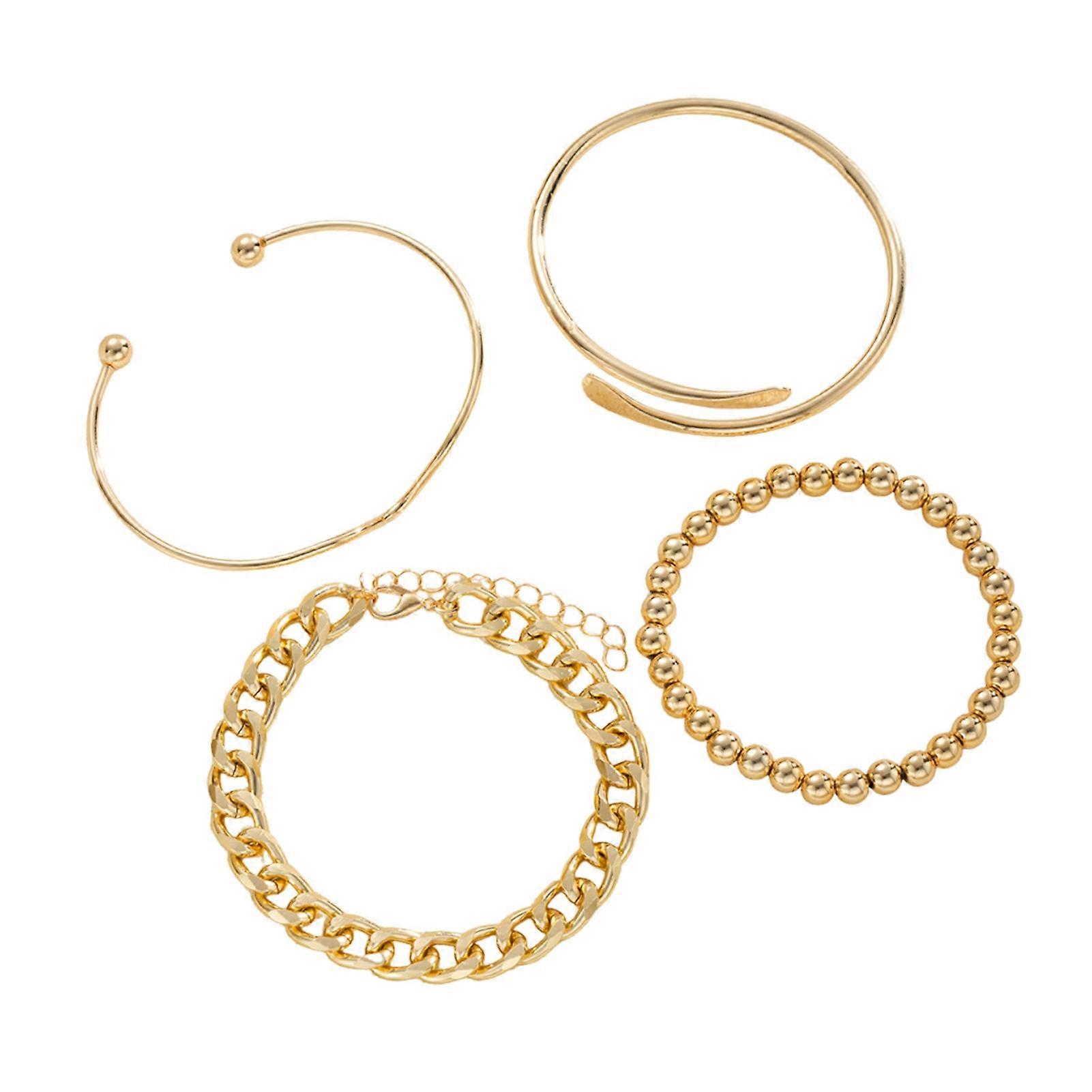 4Pcs/Set Women Layering Bracelets Adjustable Bangle Cuff Bracelets Beaded Bracelet Stackable Wrist