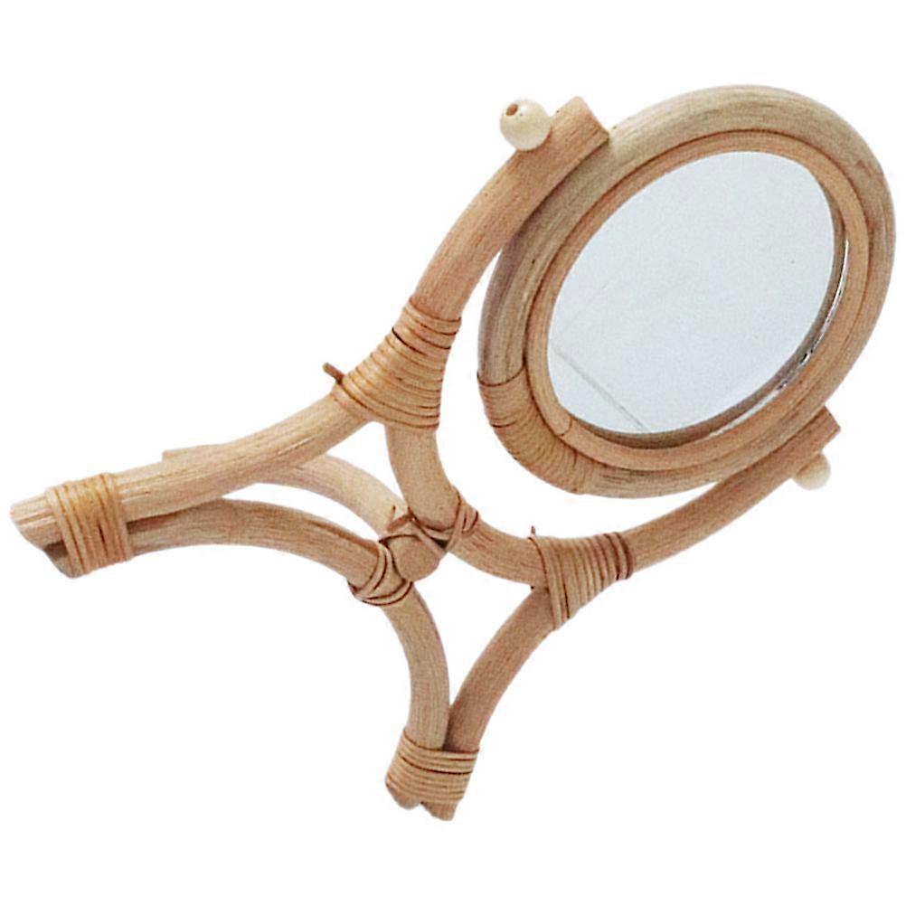 Rattan Makeup Mirror for Home Rustic Desk Mirror with Rotation Function