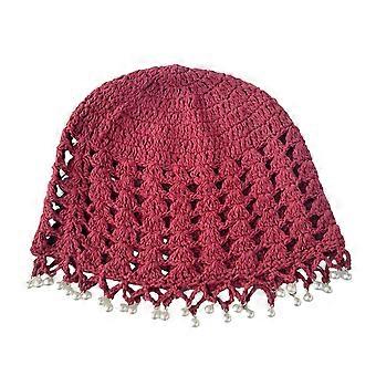 Gorro de tricô com pérolas artificiais - Design boêmio vazado - Ideal para férias na praia - Gorro elástico respirável