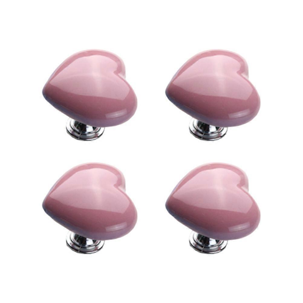 4pcs Heart Shape Knobs Ceramic Door Knobs Distinctive Pull Handle Furniture Door Knobs for Home Shop (Pink)