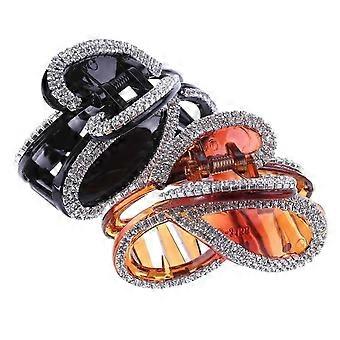 Conjunto de 2 Elegantes Strass Garra Clipe de Mandíbula para Cabelo Grosso (Preto + Marrom)