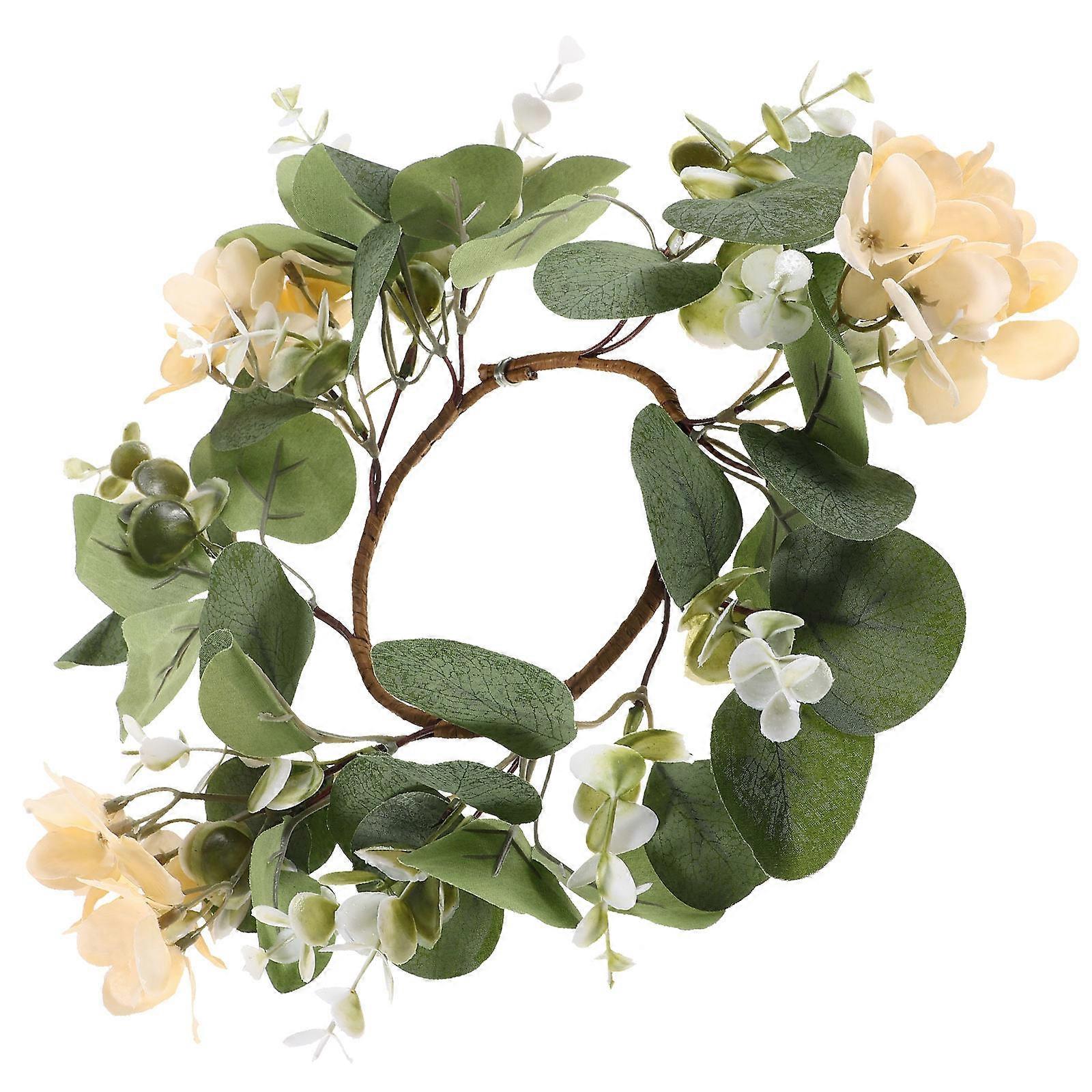 Candle Ring Artificial Flower Wreath for Table Decor 3Pcs Set