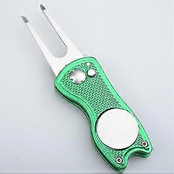 Stainless Steel Golf Divot Repair Tool Foldable Metal Golf Divot Tool With Button And Golf Ball