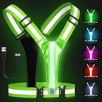 Reflective Vest Running Gear, 5 Lights Colors High Visibility Reflective Running Gear Rechargeable Light Up Running Vest for Walking Running