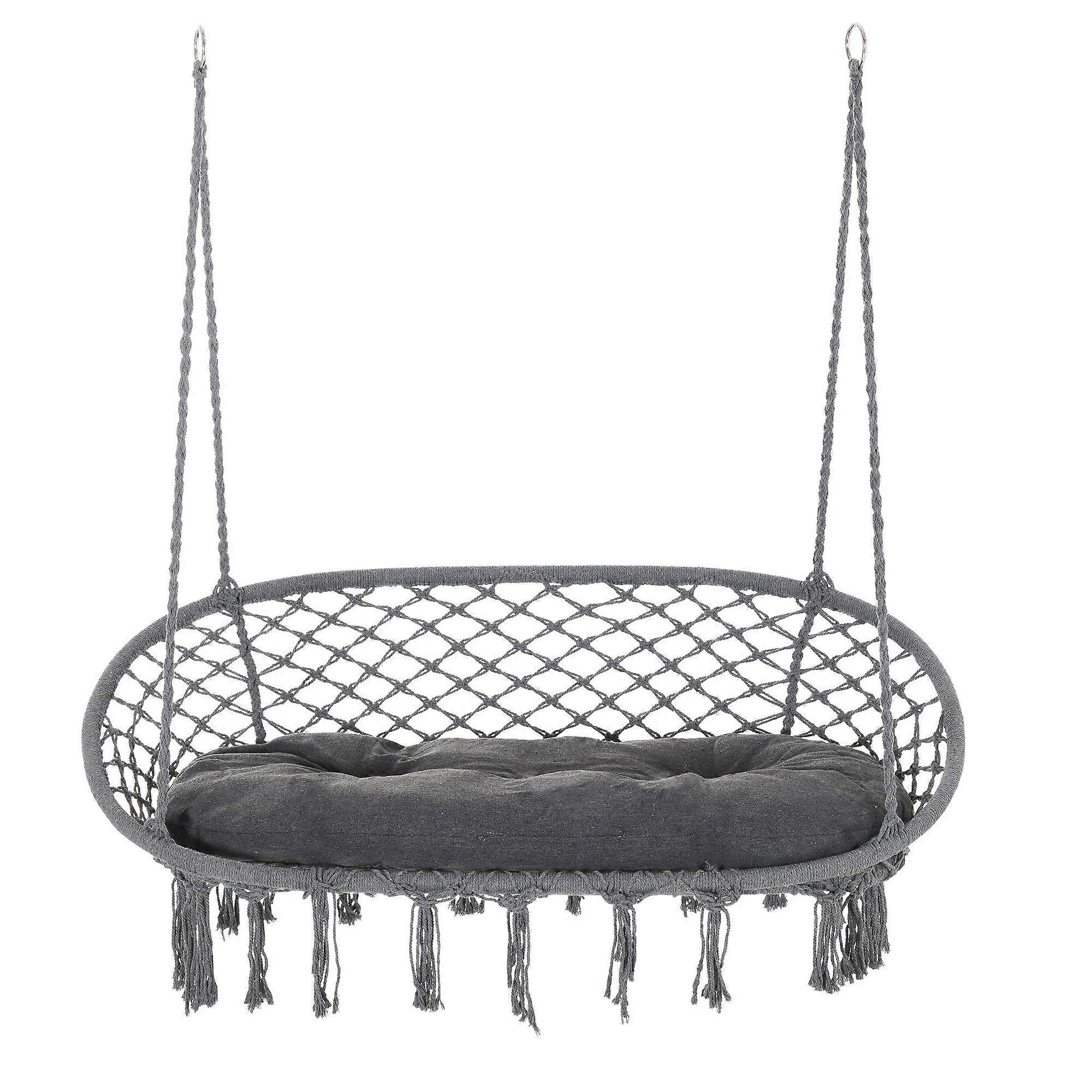 Two-Seater Boho Macrame Hammock Swing - Grey