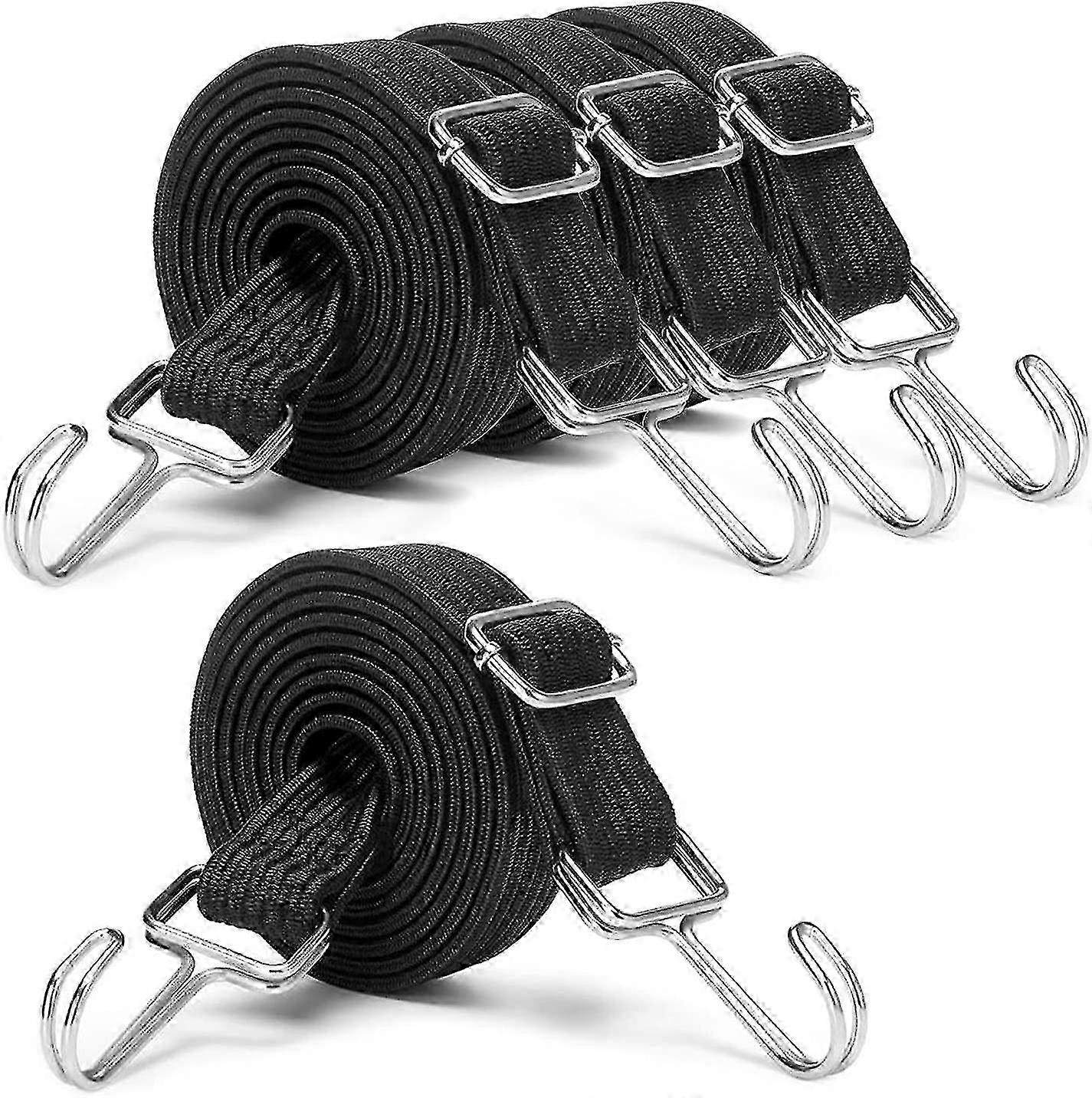 Adjustable Elastic Straps With Hooks, 2m Long Flat Straps With Metal Hooks, Extra Strong