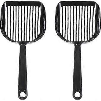 2-Piece Portable Cat Litter Scoop Set, Black Plastic, Comfortable Handle, Easy Grip, Mesh Design, Prevents Litter Escaping, Precise Scooping, Easy To
