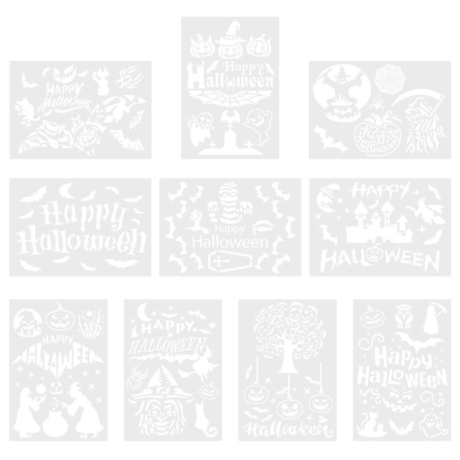 20 Sheets Reusable White Plastic Halloween Stencils for Drawing