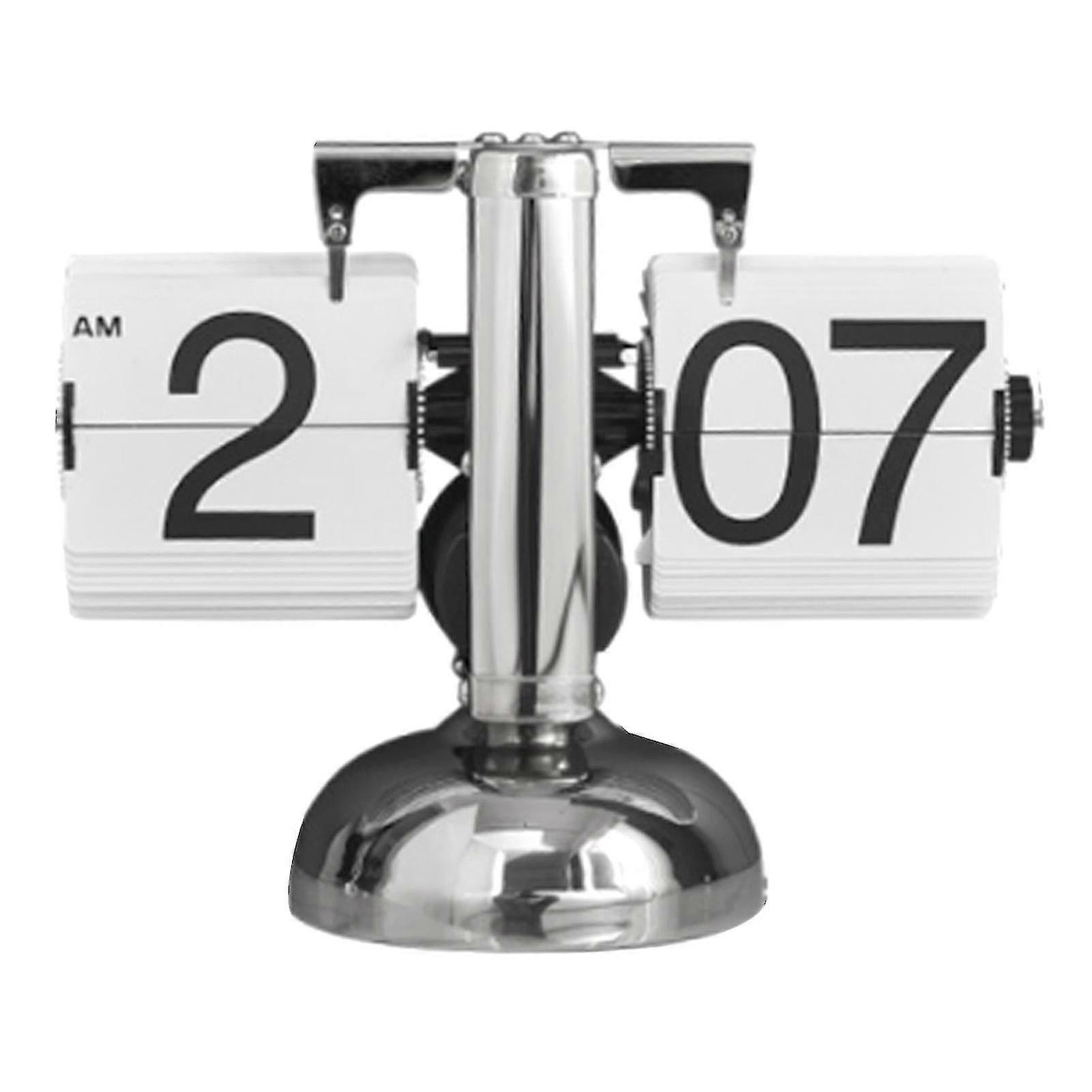 White Flip Clock Stainless Steel