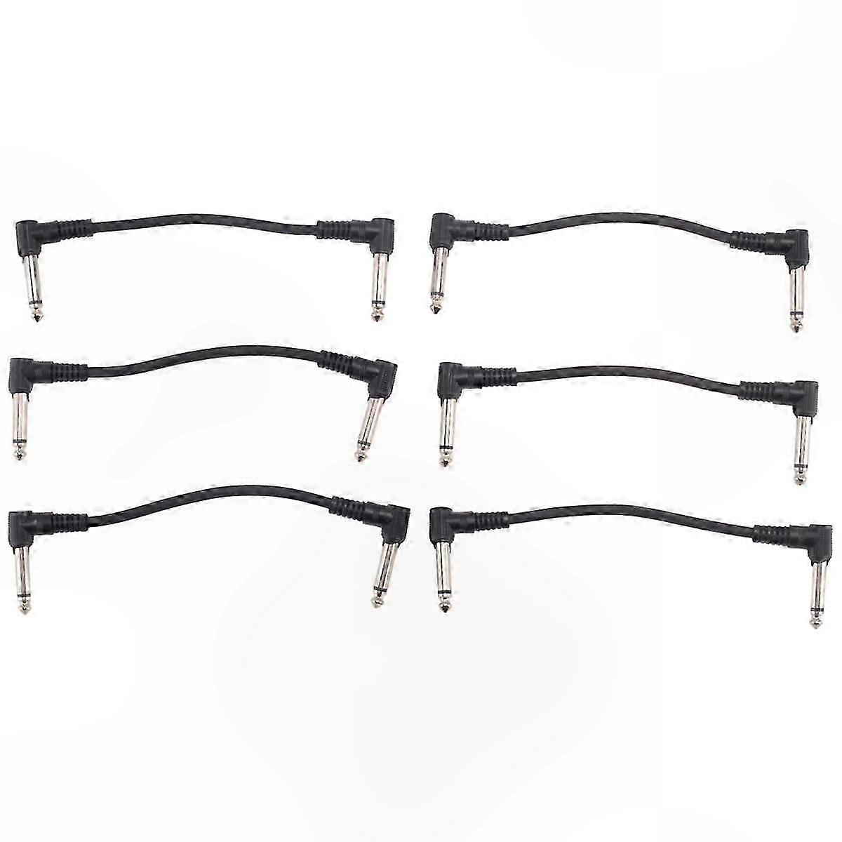 6-Pack 6" Right Angle Patch Cables for Electric Guitar Effects Pedals, Black