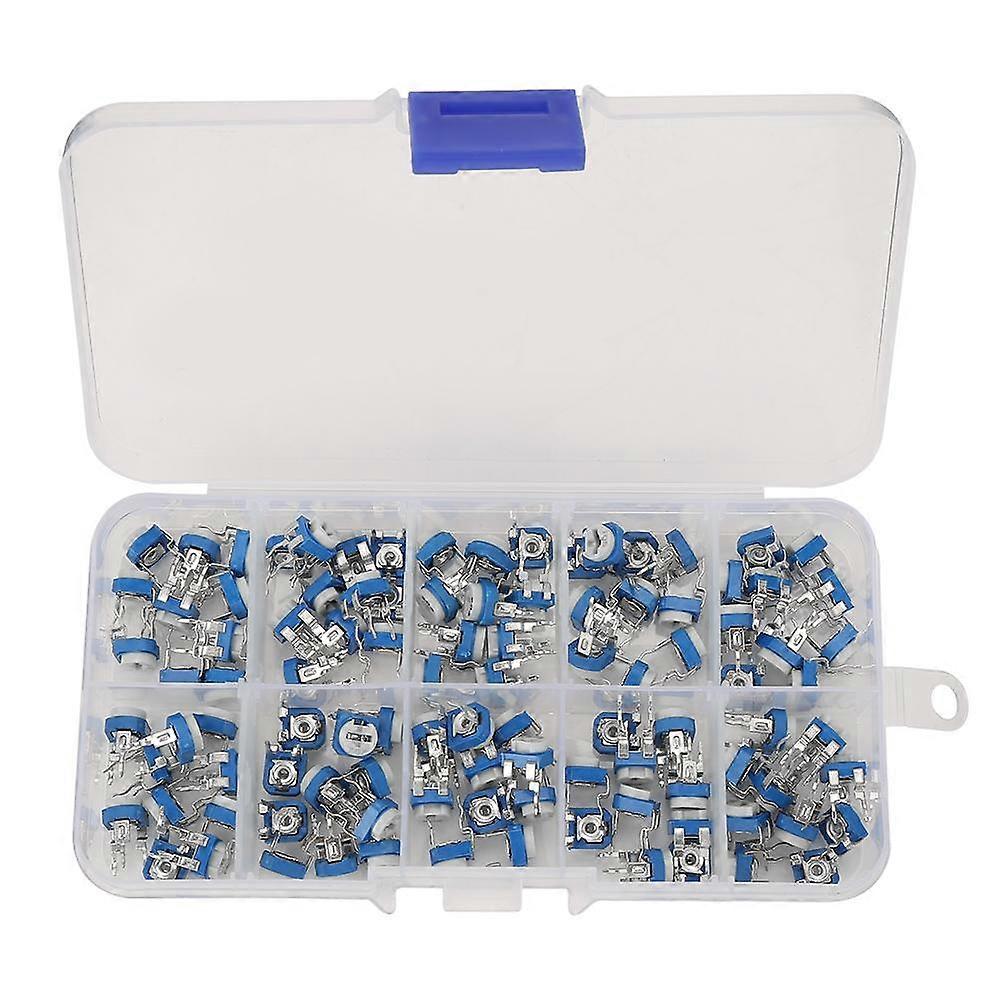 100Pcs 10 Values Blue White Variable Resistor Trimmer Pot Electronic Component with Box RM065