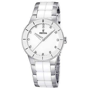Festina sra.ace.cor.esf.blanc. Quartz Analog Woman Watch with Ceramic Bracelet F16531/3