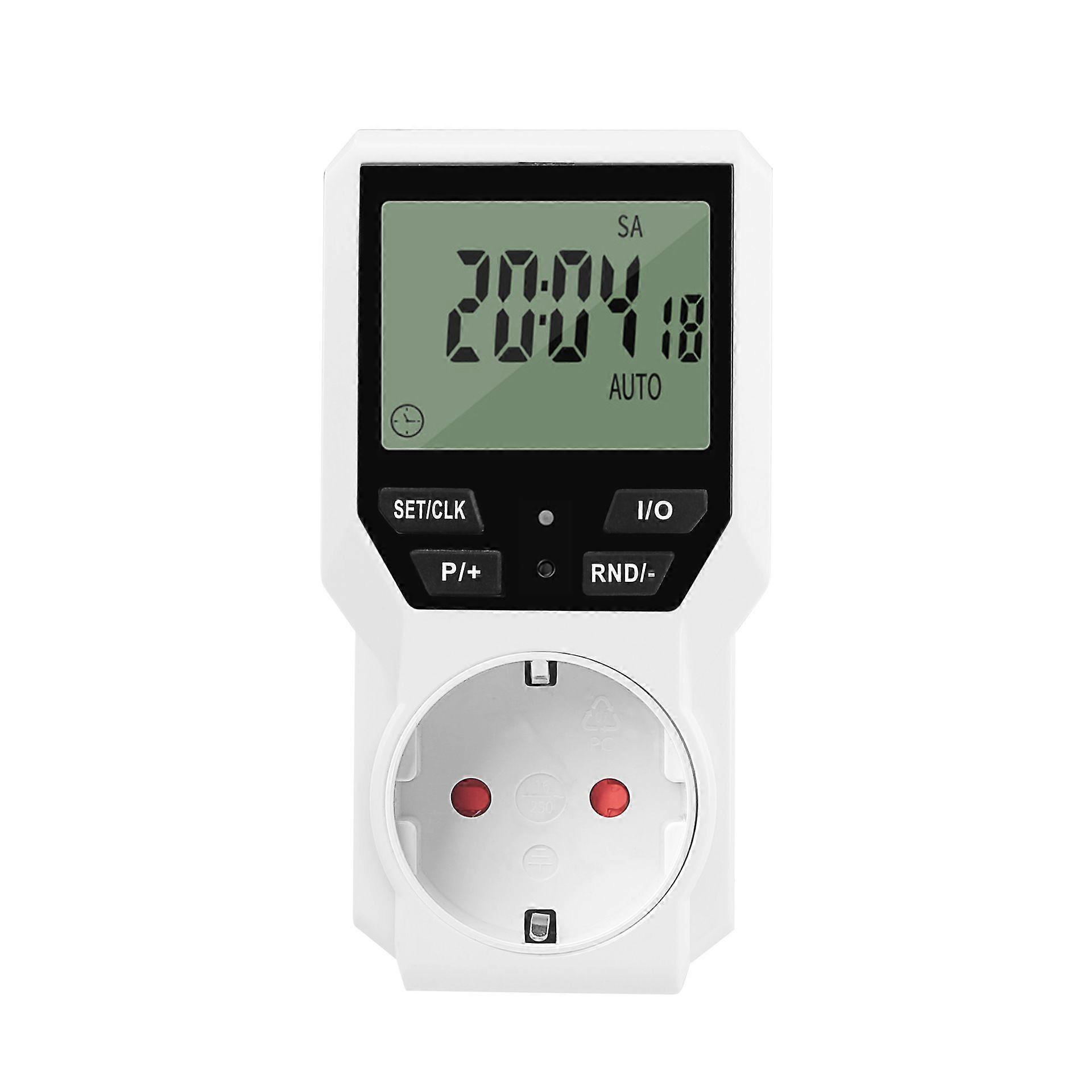 EU Plug 24-Hour Digital Timer Socket with Large LCD Display, 16A White Appliance Timer