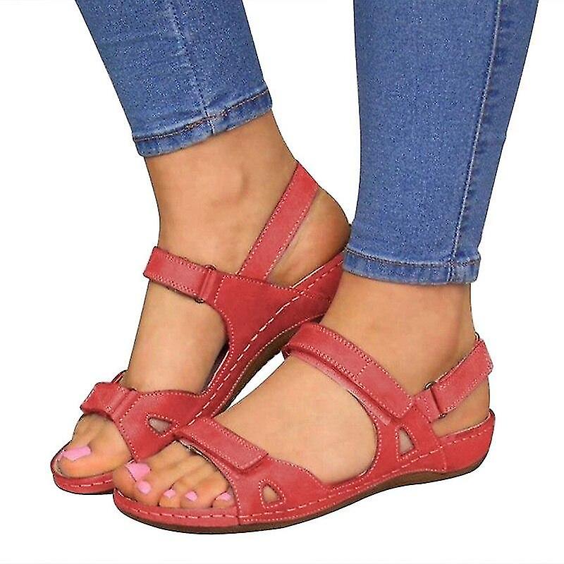 Women's Open Toe Comfy Super Soft Orthopedic Walking Sandals Red