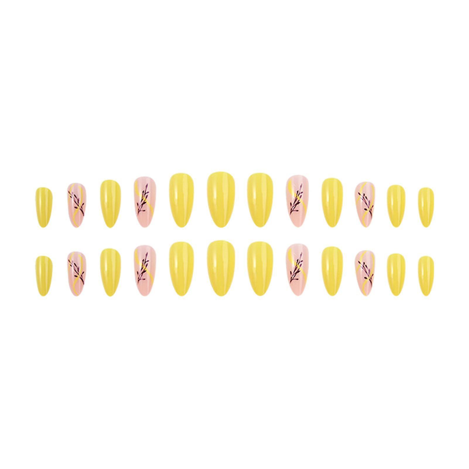24pcs Yellow Press On Nails For Women Unique Design Press-on Nails For Finger Nail Diy At-home
