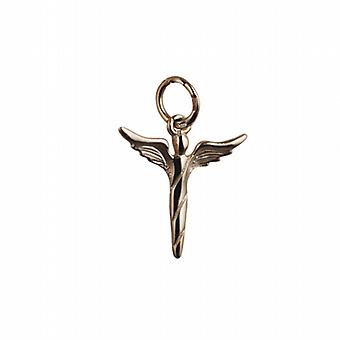 9ct Gold 15x16mm Angel in flight Pendant or Charm