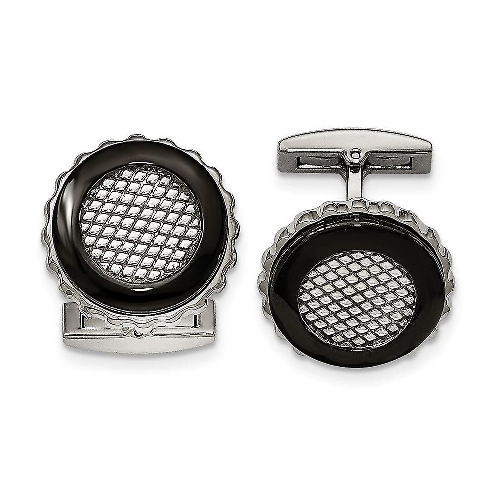 Stainless Steel Polished Black Ip Plated Textured Round Cuff Links-Cuff Link for Men