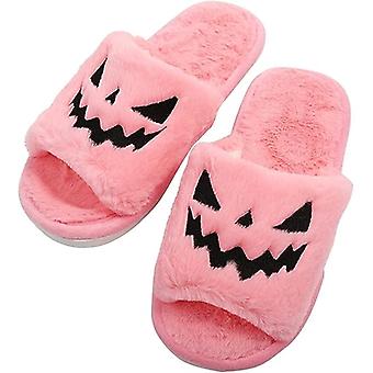Toboganes espeluznantes Zapatillas de Halloween Calabaza Suave felpa Acogedor interior al aire libre Zapatillas difusas Regalos para niñas Mujeres Novia Hombres