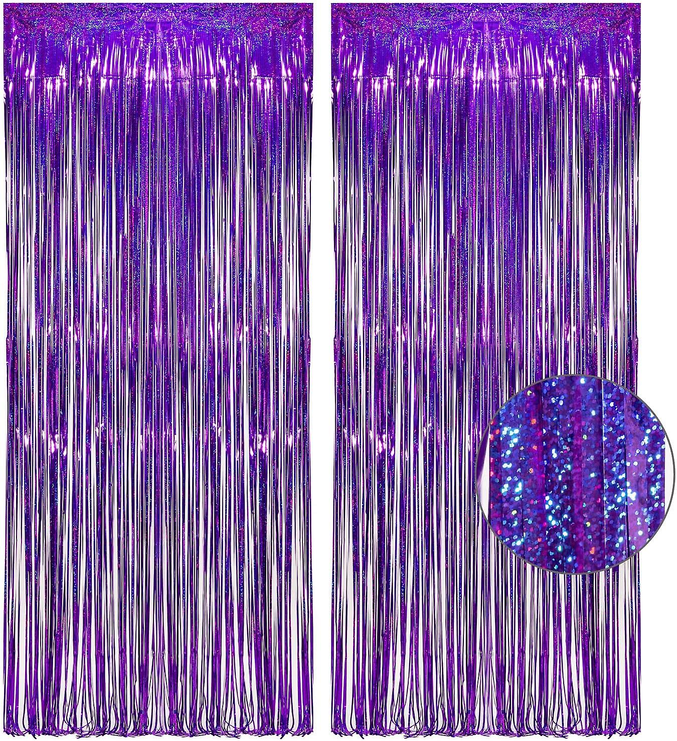 Purple Tinsel Curtain Party Backdrop - GREATRIL Foil Fringe Curtain Party Decor Photo Booth Streamers for Mermaid - 1m x 2.5m - Pack of 2