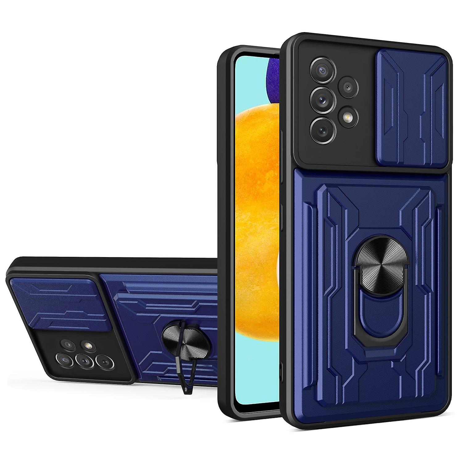 Kickstand Camera Cover Slide Hard PC Soft TPU Case with Card Holder Slot for Samsung Galaxy A53 5G