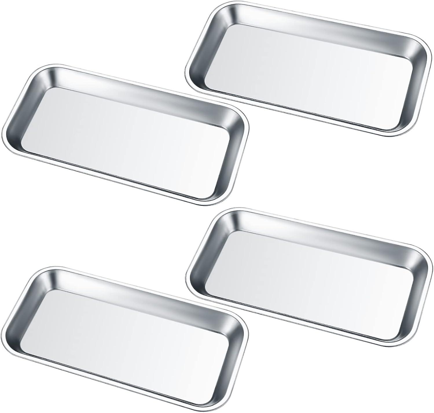 4 Pieces Instrument Tray, Stainless Steel Rectangular Trays, Labo
