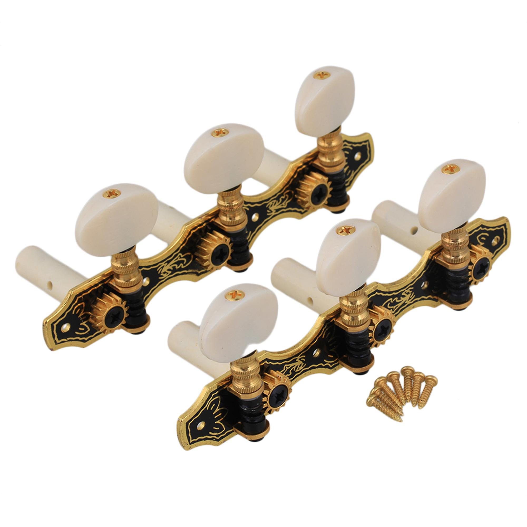 2PCS Guitar Zinc Alloy 3 On Plate Black Tuning Pegs with Beige Heads 1L1R