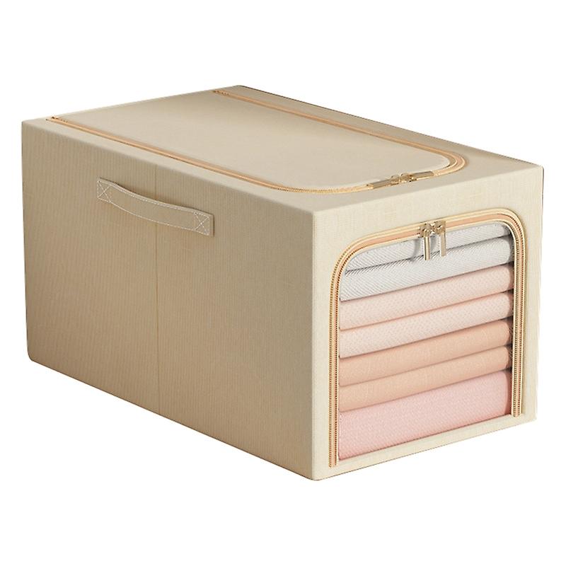 31L Fabric Clothes Storage Box Stackable Dual Zipper Transparent Window Cabinet Space Organizer