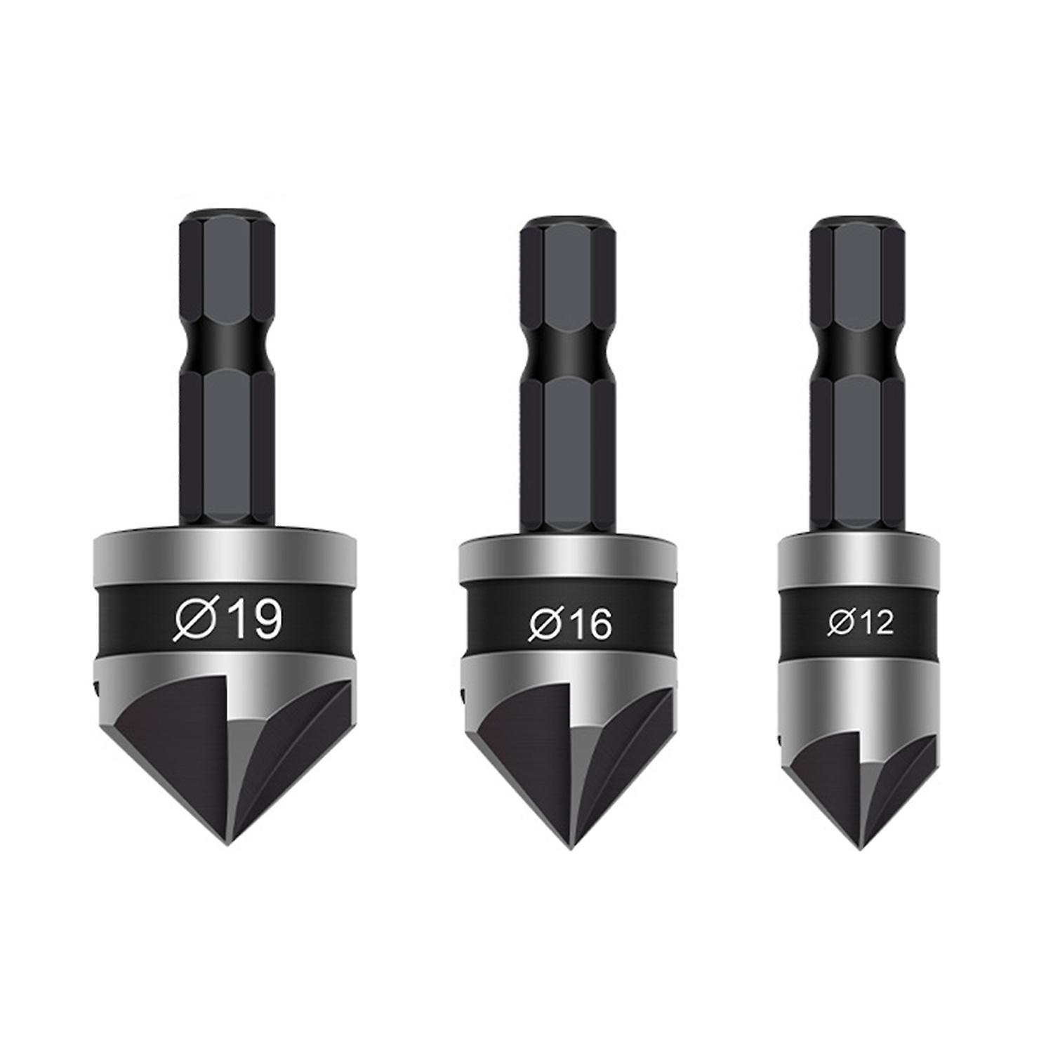 3Pcs Five Edge Chamfering Cutter Chamfering Tool Stainless Steel Single Edge 90 Degree Reaming Drill
