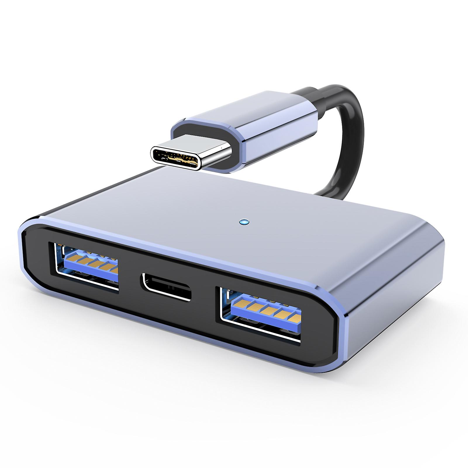 Type-C to USB Adapter 2 USB OTG Plug And Play Indicator Light Fast Charging Aluminum Alloy 3 in 1 USB-C to USB Hub Converter for Computer
