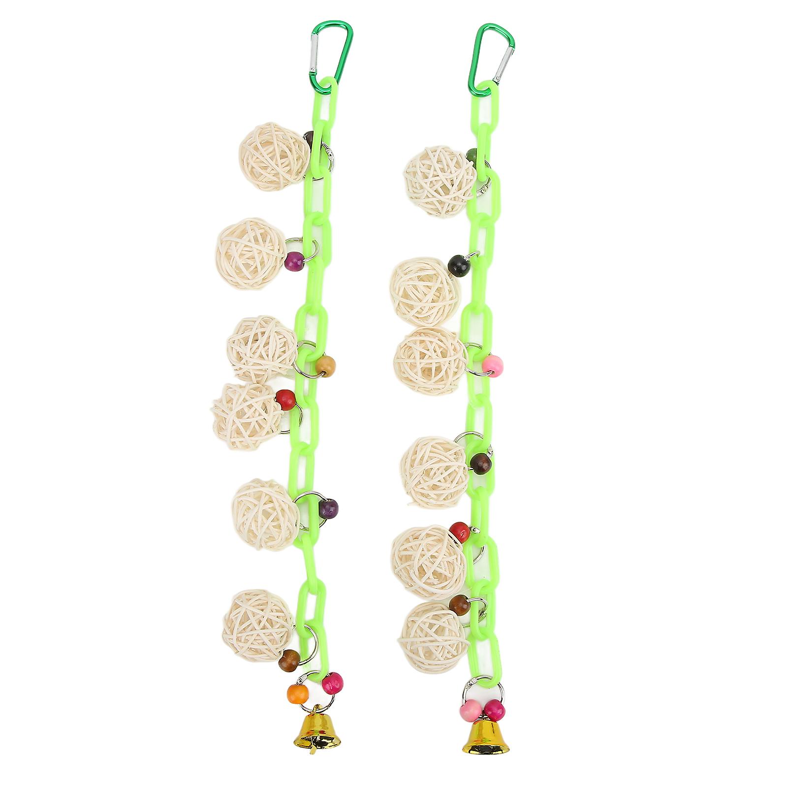 2pcs Bird Hanging Ball Toy Colorful Toxic Free Bird Chewing Strings with Bell for Parrots Parakeet