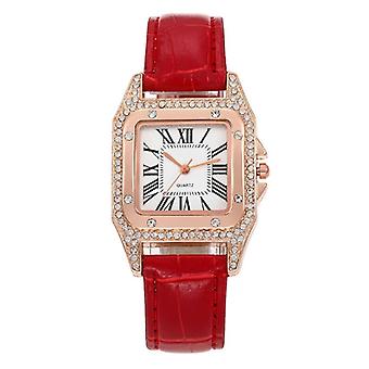 Women Tonneau Square Strap Quartz Watch, Color: Red Red