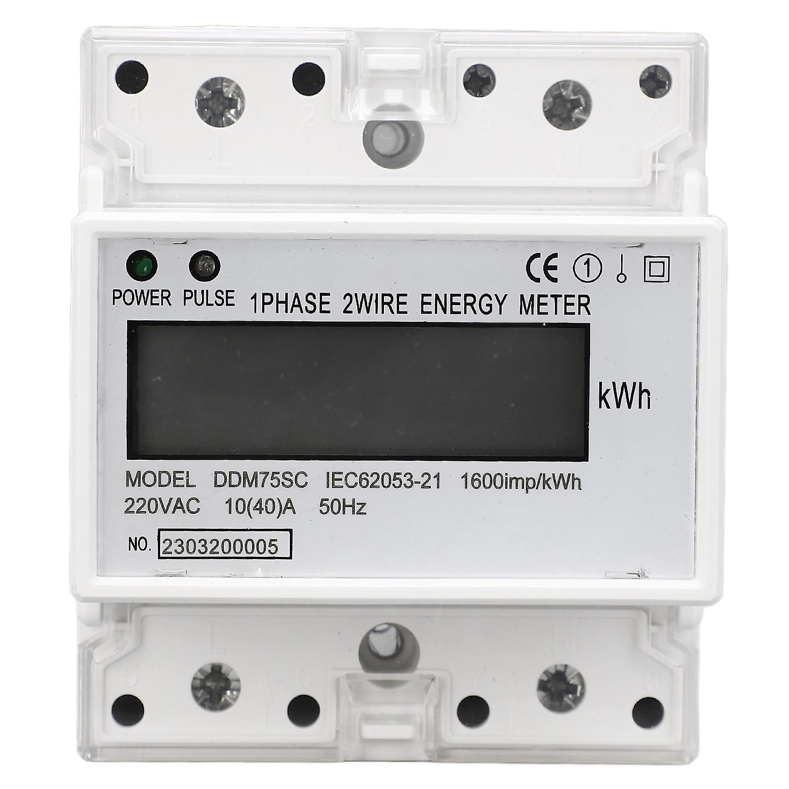 Energy Meter 1 Phase 2 Wire 4P Digital LCD Kwh Wattmeter Power Consumption 35mm DIN Rail Mount AC220V 