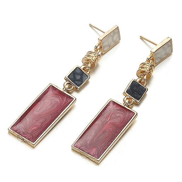 Female Small Fresh Oil Drop Rectangular Earrings Houndstooth Color Contrast Geometric Long