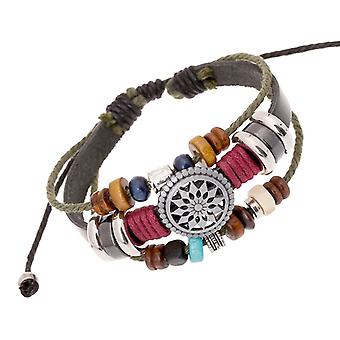Alloy Sunflower String Beaded Cowhide Bracelet - Alloy...