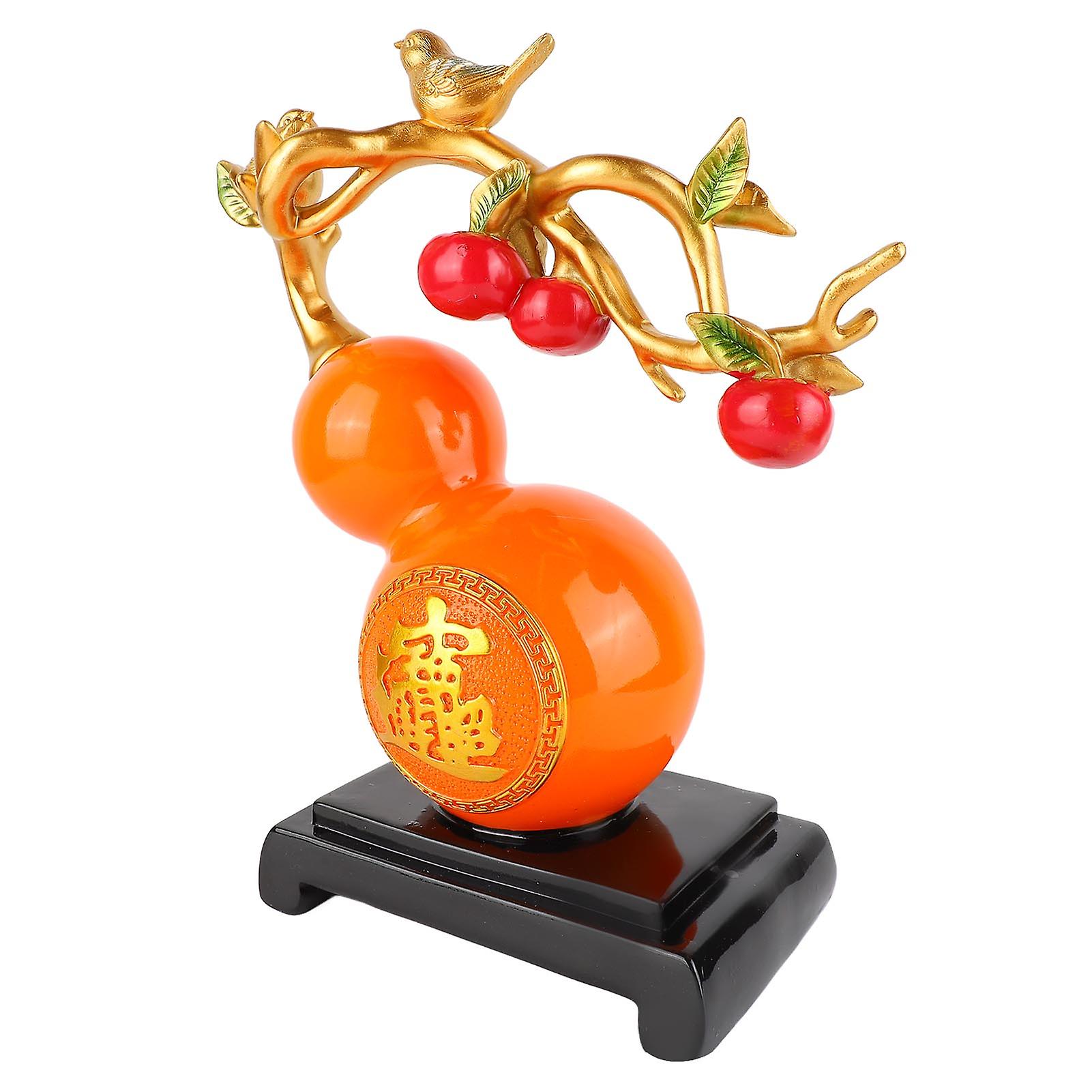 Resin Gourd Statue Good Luck Hand Painted Flat Bottom Chinese Feng Shui Gourd for Office Desktop Orange