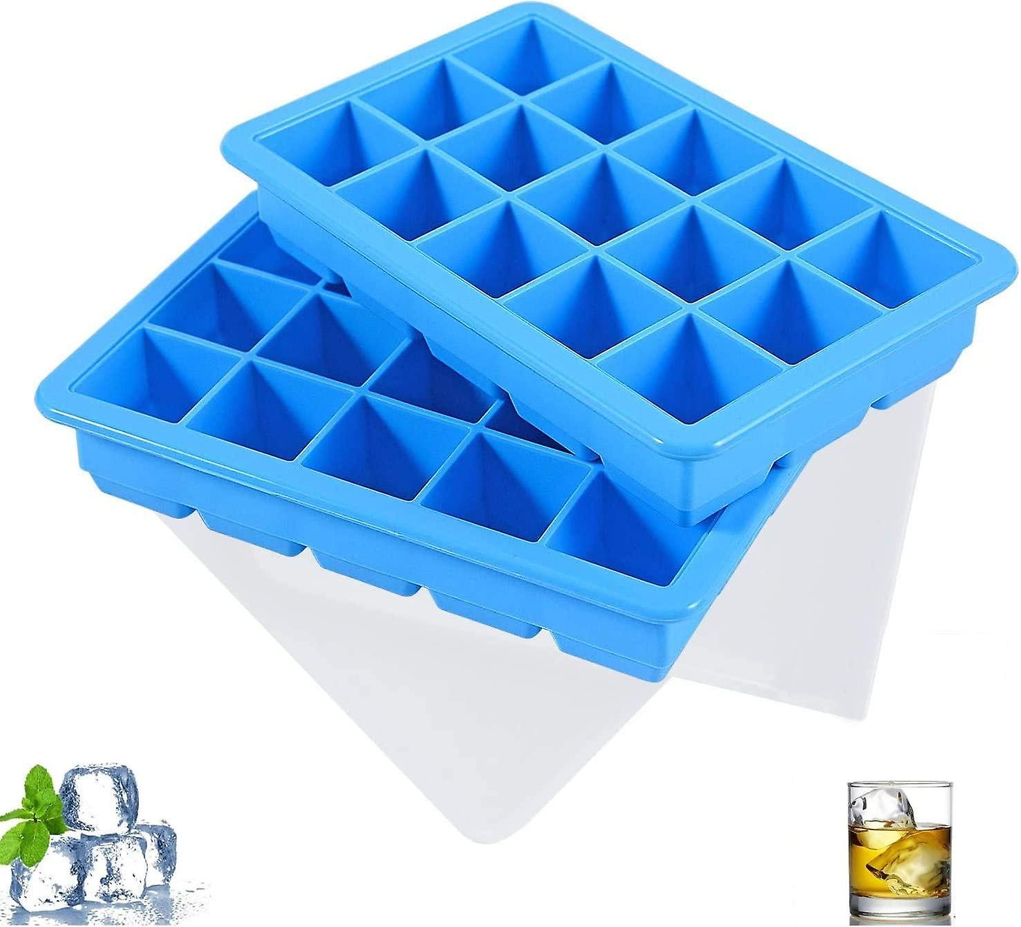 15 Compartment Ice Cube Tray, Set of 2 Large Silicone Ice Cube Trays with Lid, Stackable and Space S